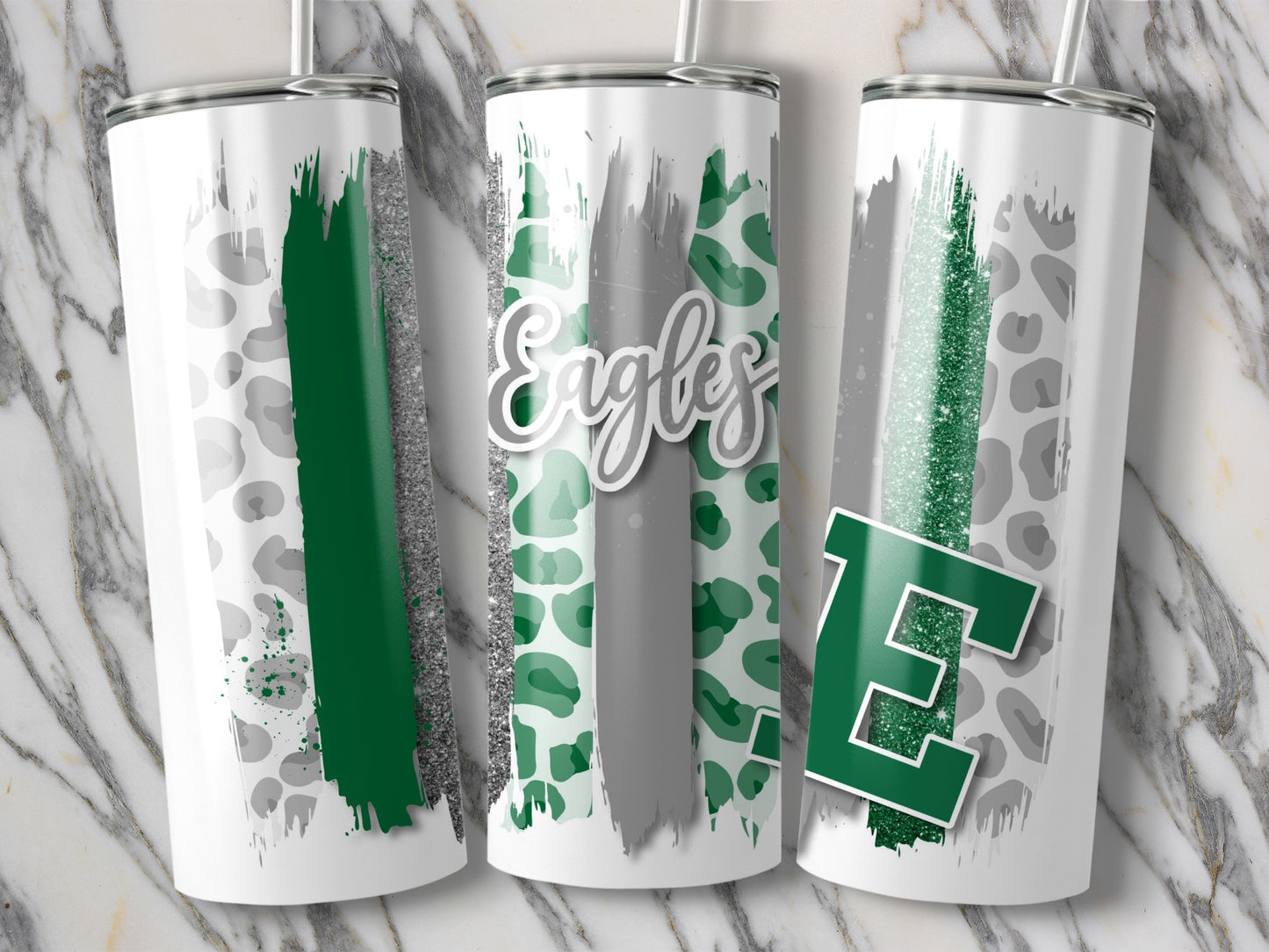 Eagles Design With Green Leopard Print And Brushstrokes Tumblers