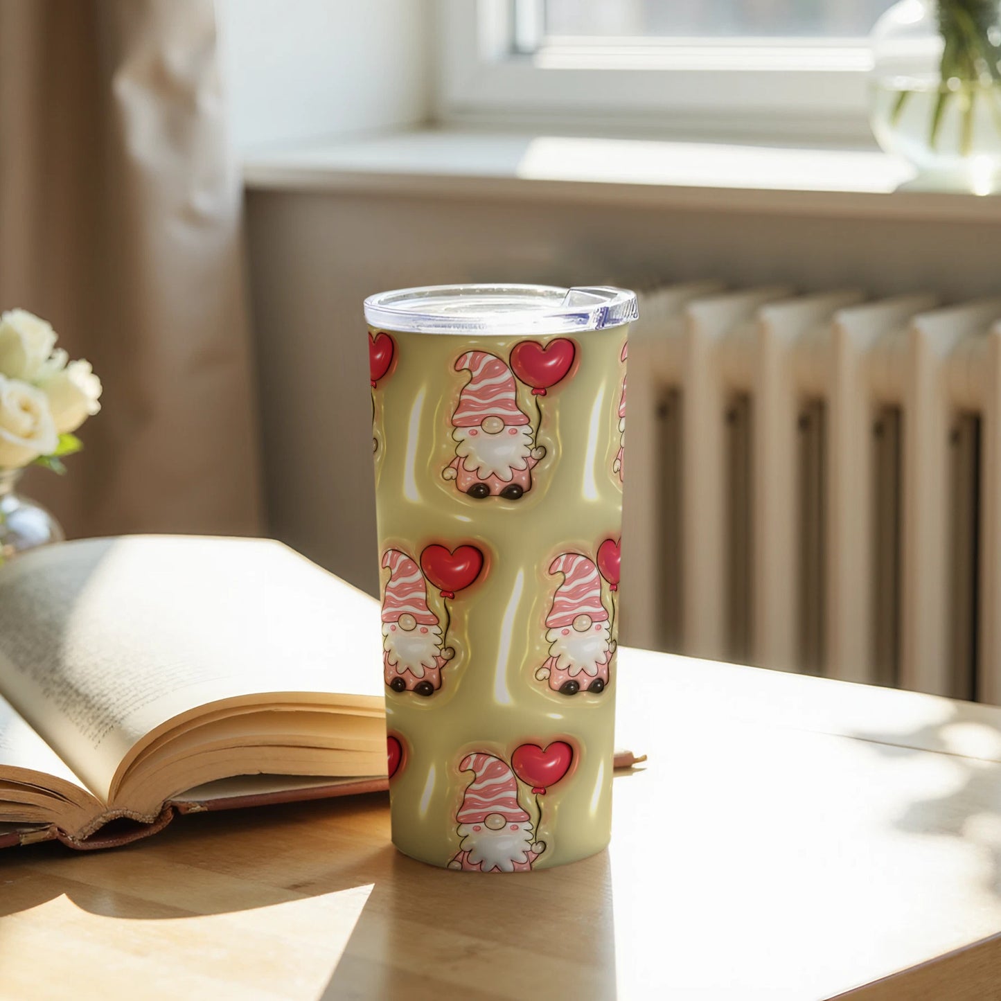 Gnome with Heart Pattern Travel Tumbler Cup for Everyday Use