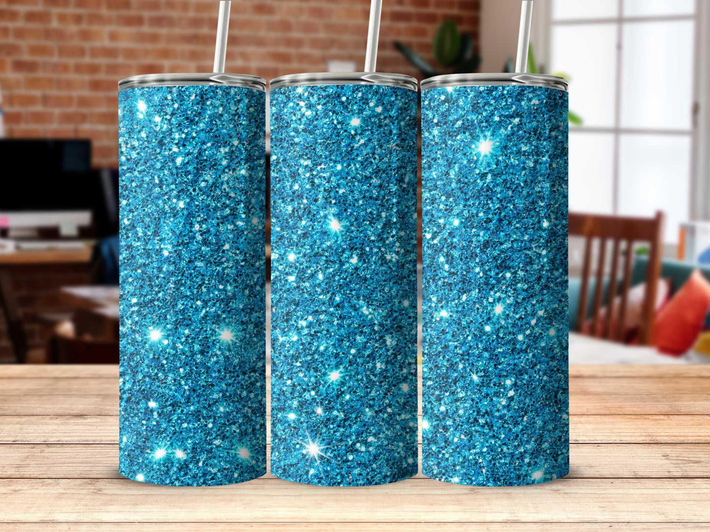 Sparkling Blue Glitter Design Tumbler Drinkware