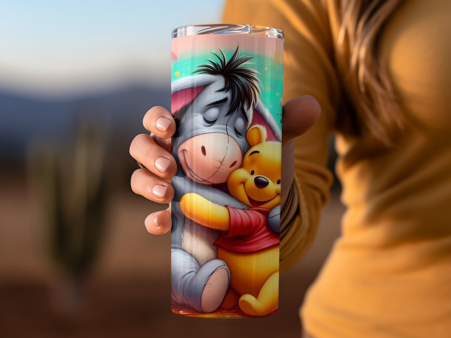 Winnie the Pooh Eeyore Hugging Honey in Jars Image Tumblers