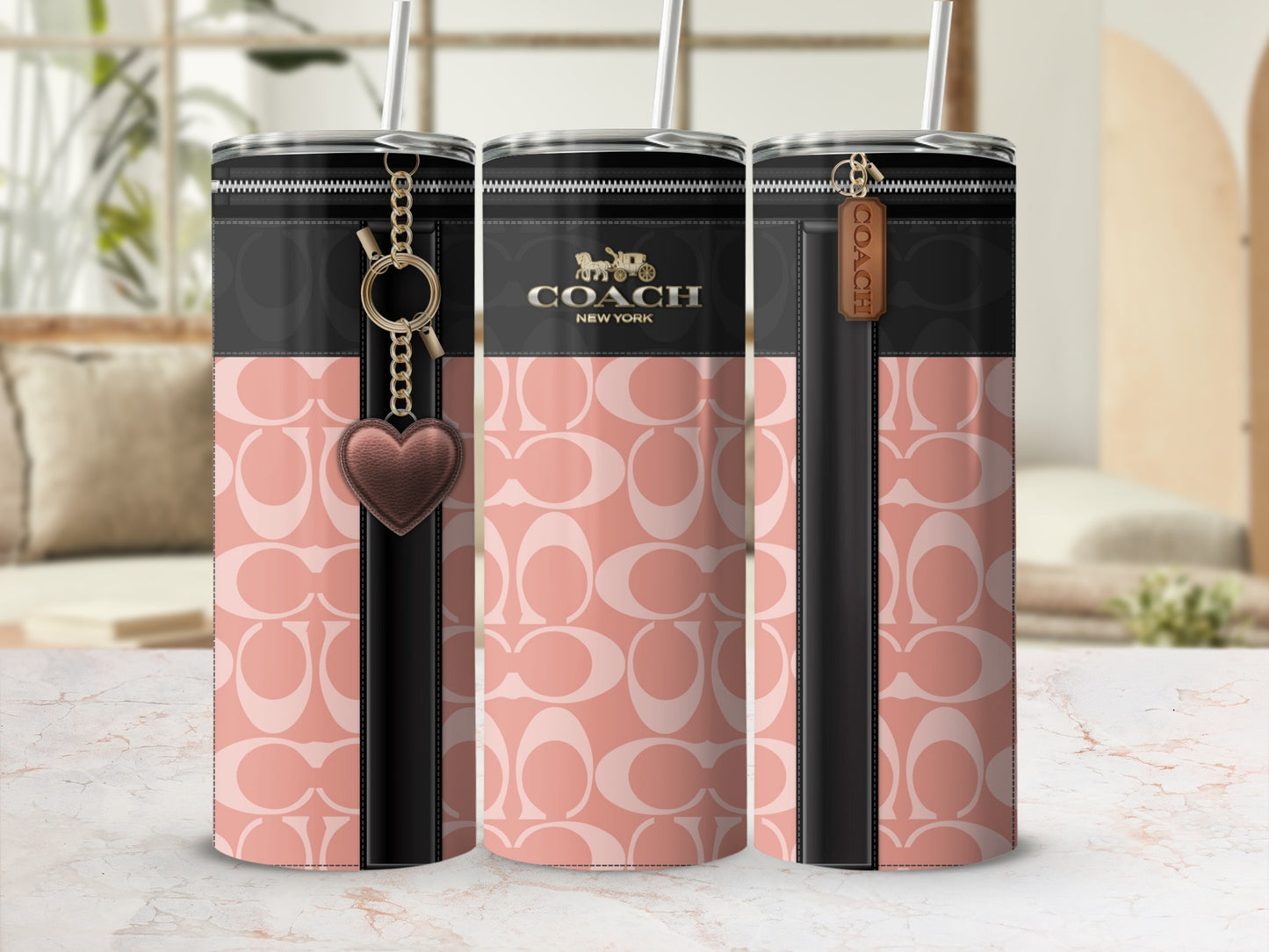 Stylish Pink and Black Coach New York Tumbler