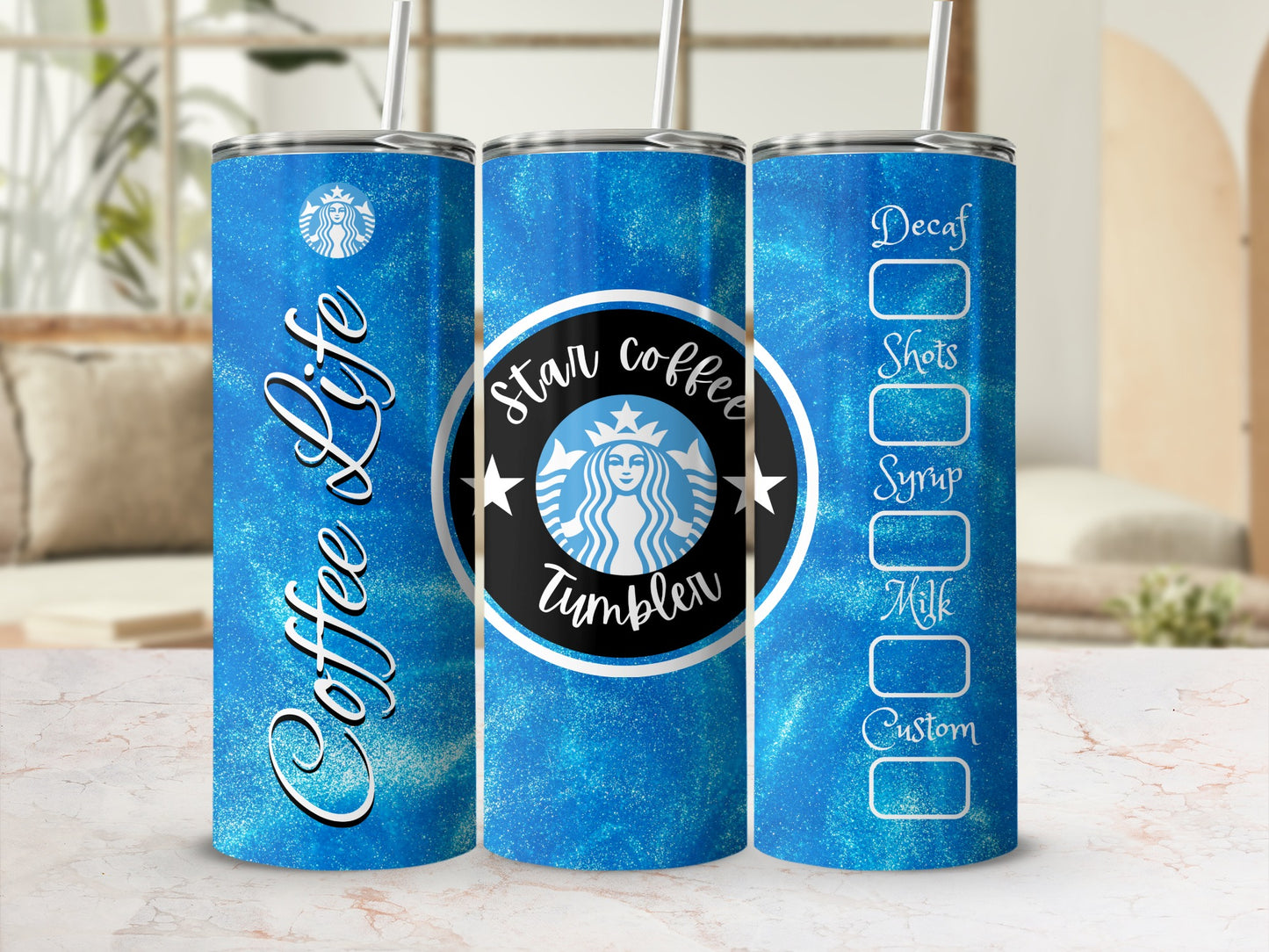 Star Coffee Life Blue Tumbler with Custom Options