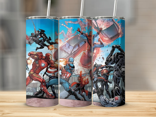 Superhero Graphic Tumbler with Straw for Comic Fans