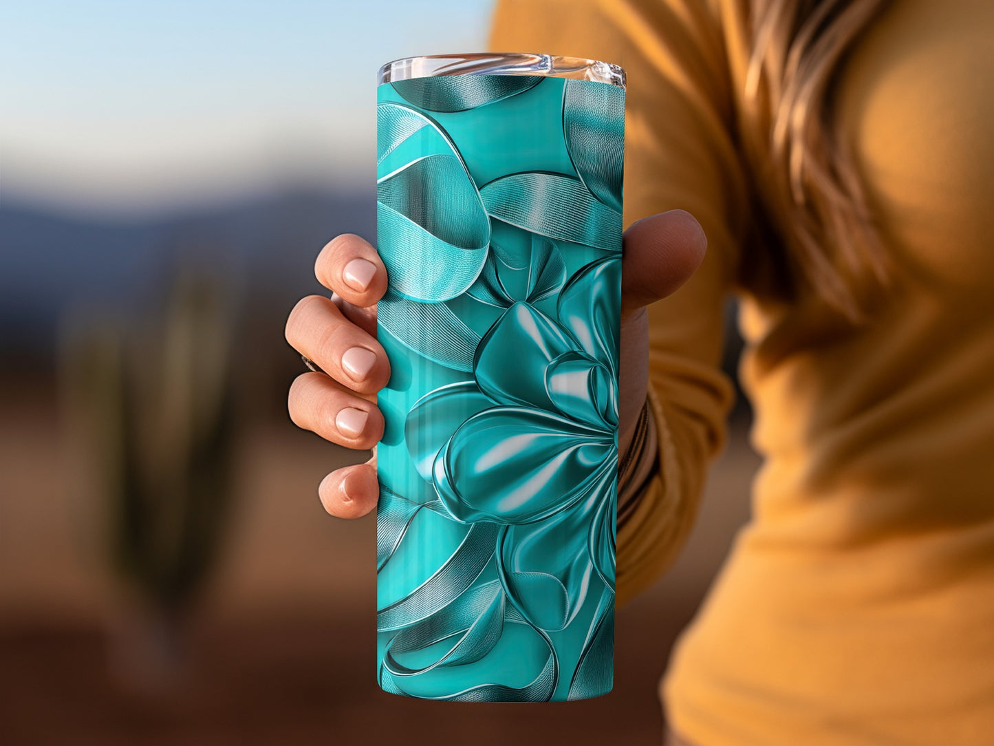 Abstract Turquoise Flowers Design Elegant Tumblers