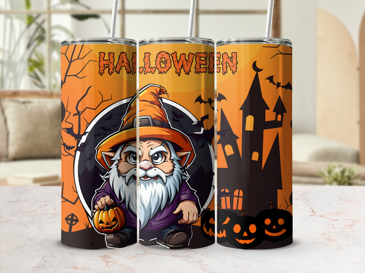 Halloween Gnome and Haunted House Design Tumbler