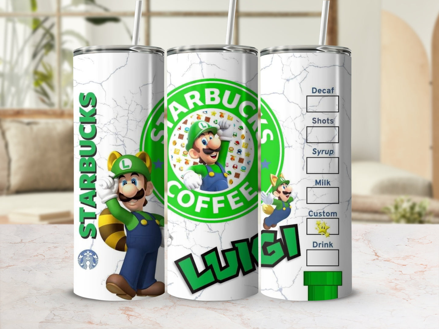 Luigi Starbucks Coffee Custom Tumbler Design