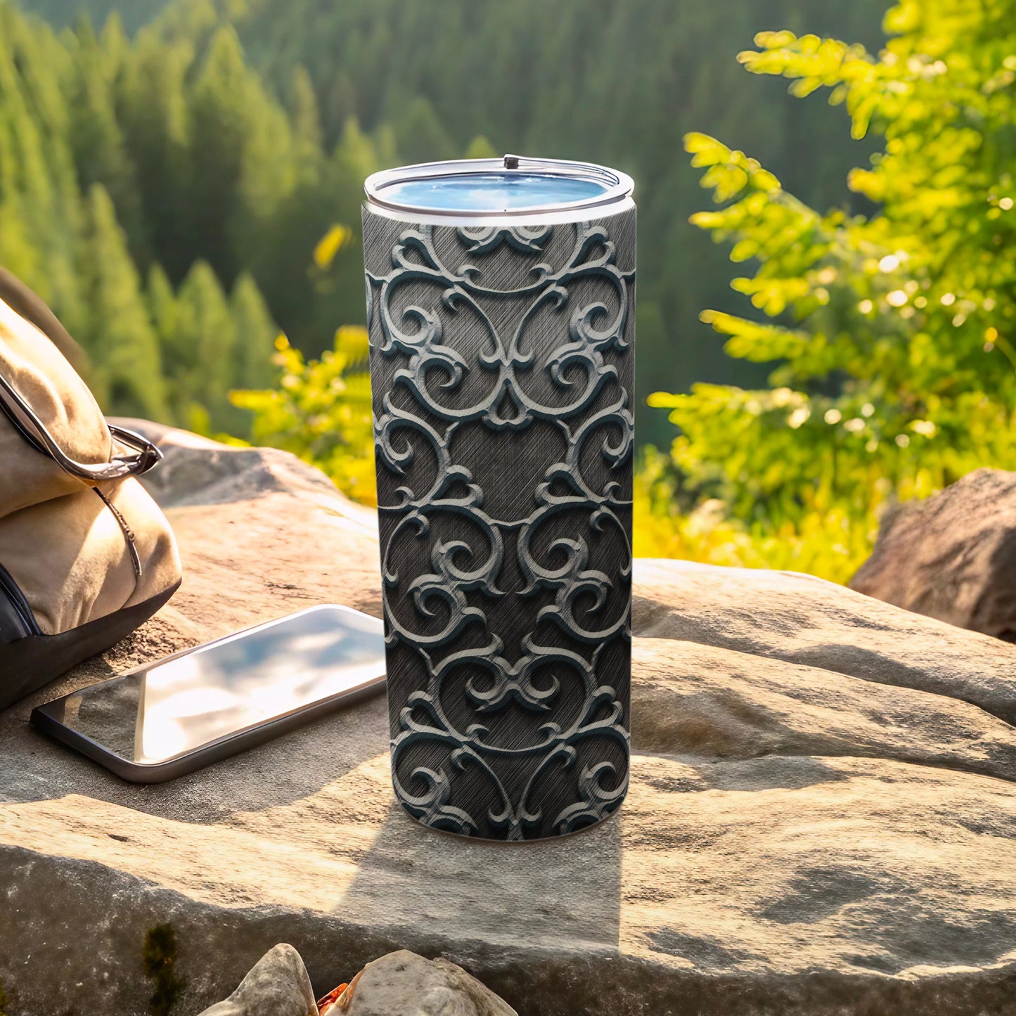 Dark Gray Ornate Pattern Tumbler Elegant Scroll product type
