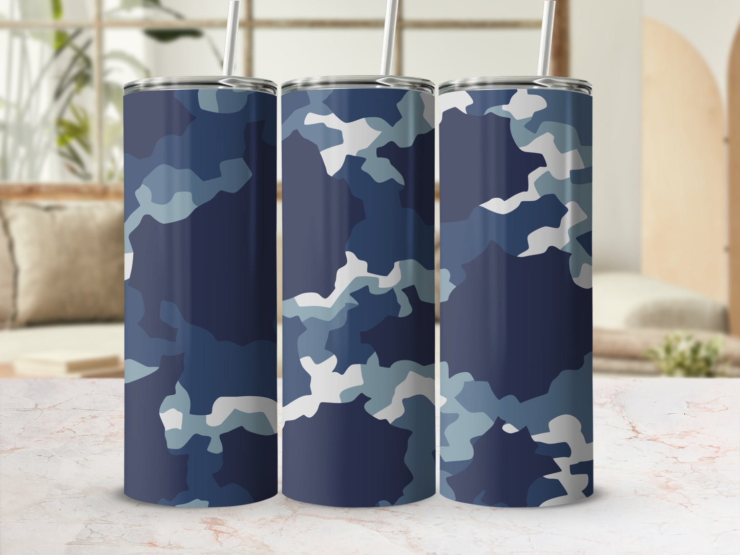 Blue Camo Pattern Insulated Stainless Steel Tumbler