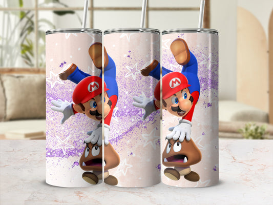 Mario Tumbler Cup with Colorful Star Background Design