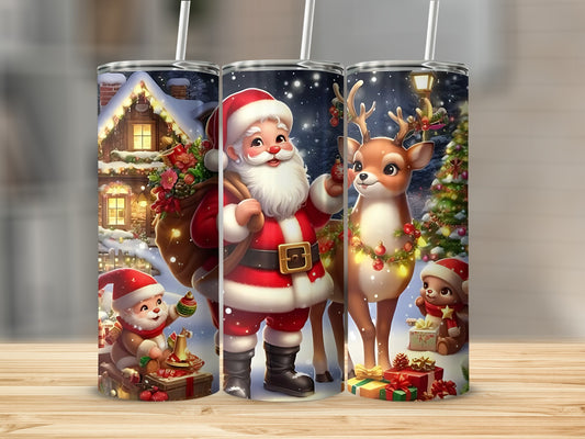 Santa Claus and Reindeer Christmas Tumbler Set Holiday Collection