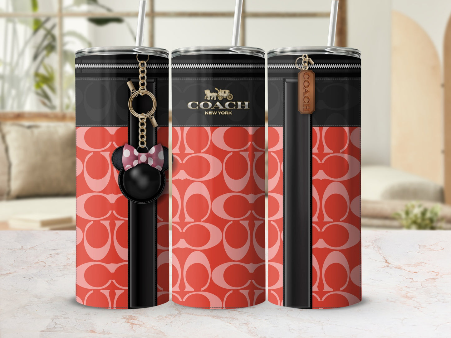 Coach New York Tumbler with Minnie Mouse Keychain