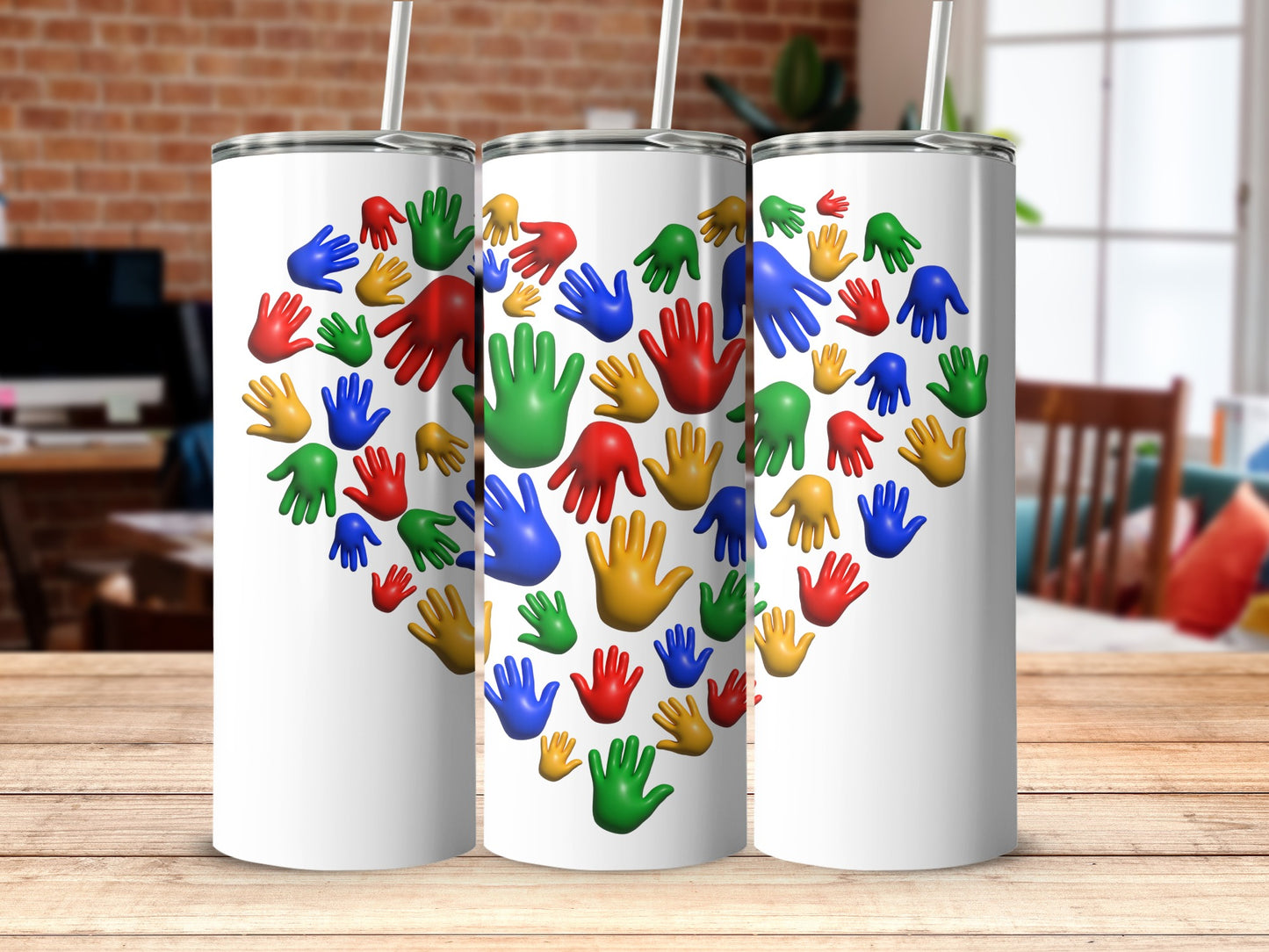 Colorful Handprints Design Tall Tumbler Cup