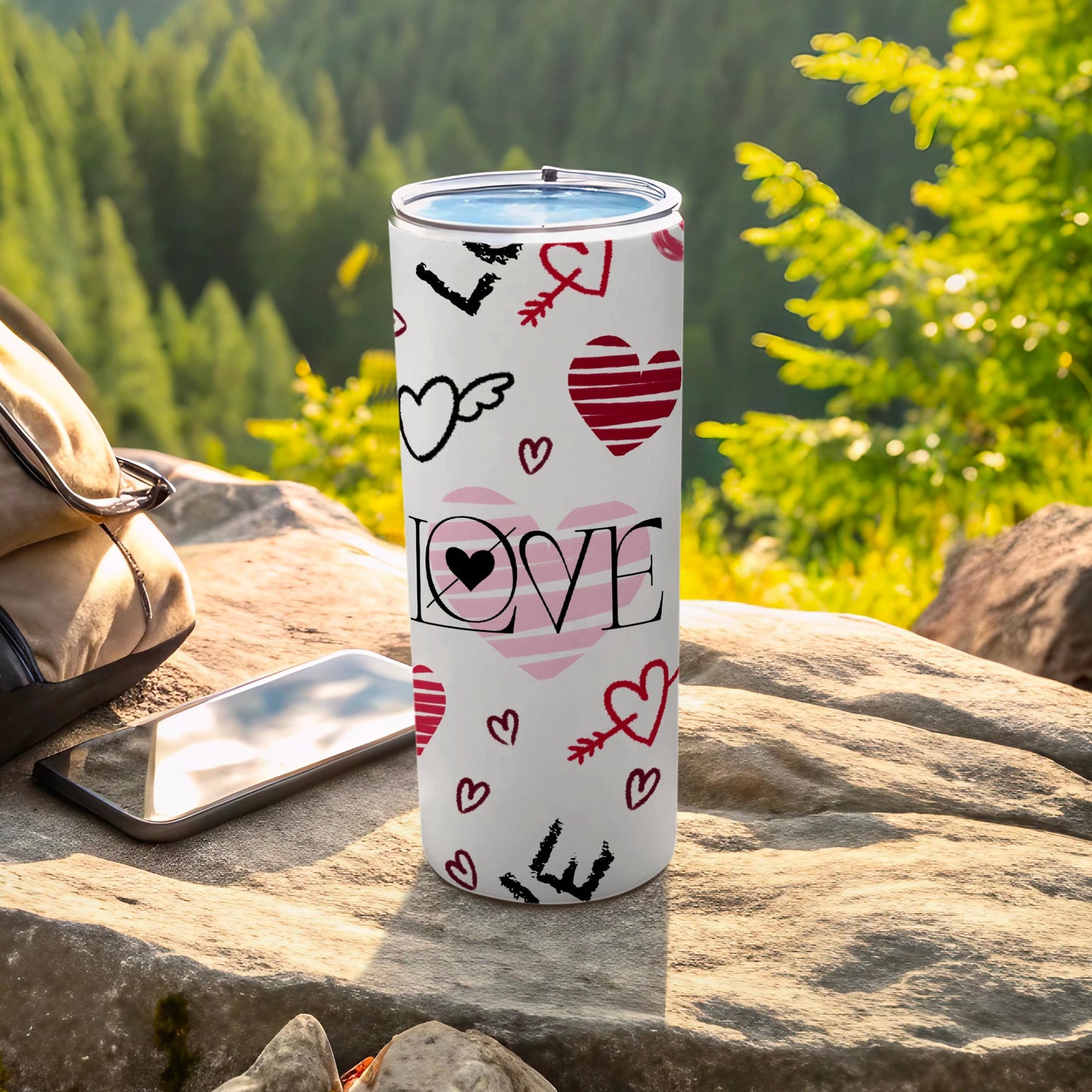 White Tumbler LOVE Hearts Arrows Pink Black Red product type