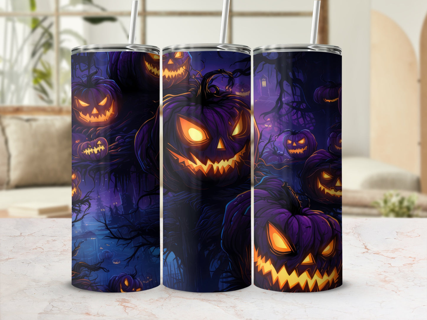 Spooky Halloween Pumpkin Tumbler with Straw Halloween Decor