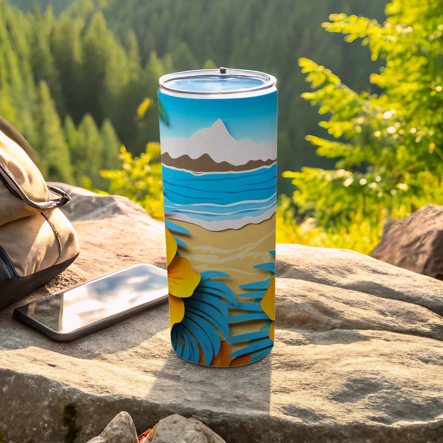Scenic Beach Coastline Design Travel Tumbler