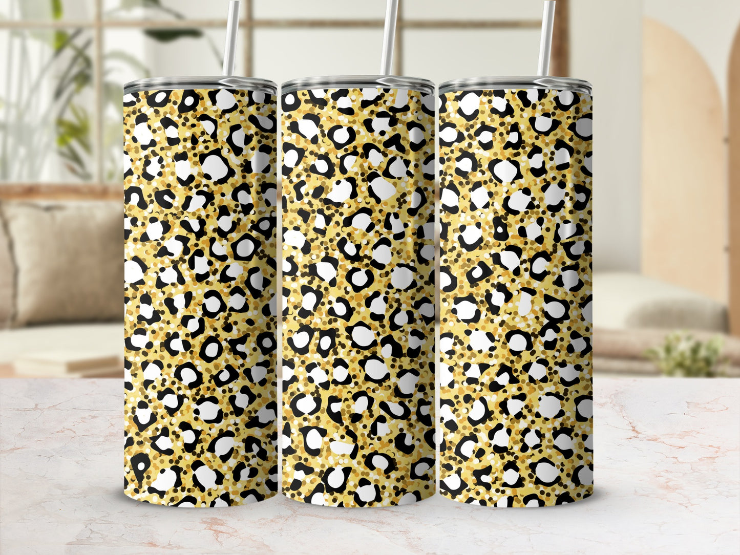 Stylish Gold and Black Leopard Print Tumbler