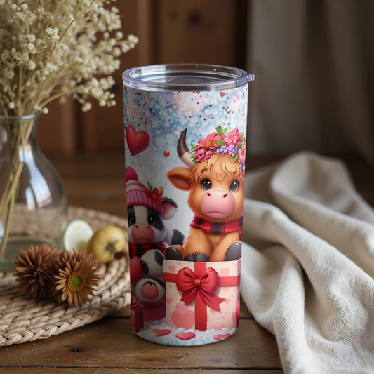 Cute Valentine Cow and Calf Design Tumbler