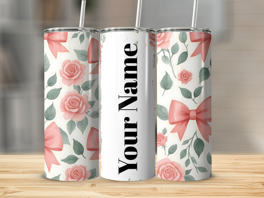 Personalized Floral and Bow Design Tumbler for Customized Gifts