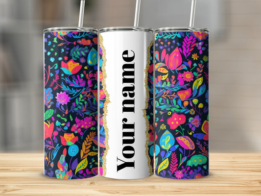 Custom Name Floral Pattern Tumbler Cup with Straw