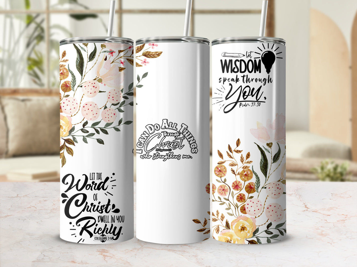 Inspirational Floral Design Stainless Steel Tumbler