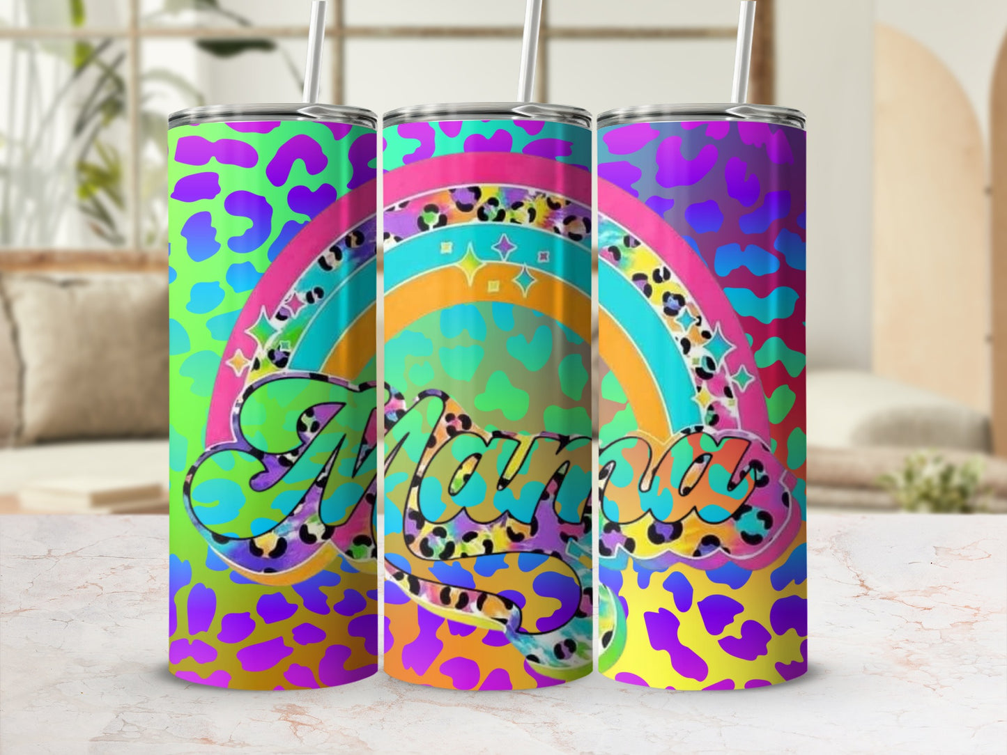 Vibrant Mama Rainbow Leopard Stainless Steel Tumbler