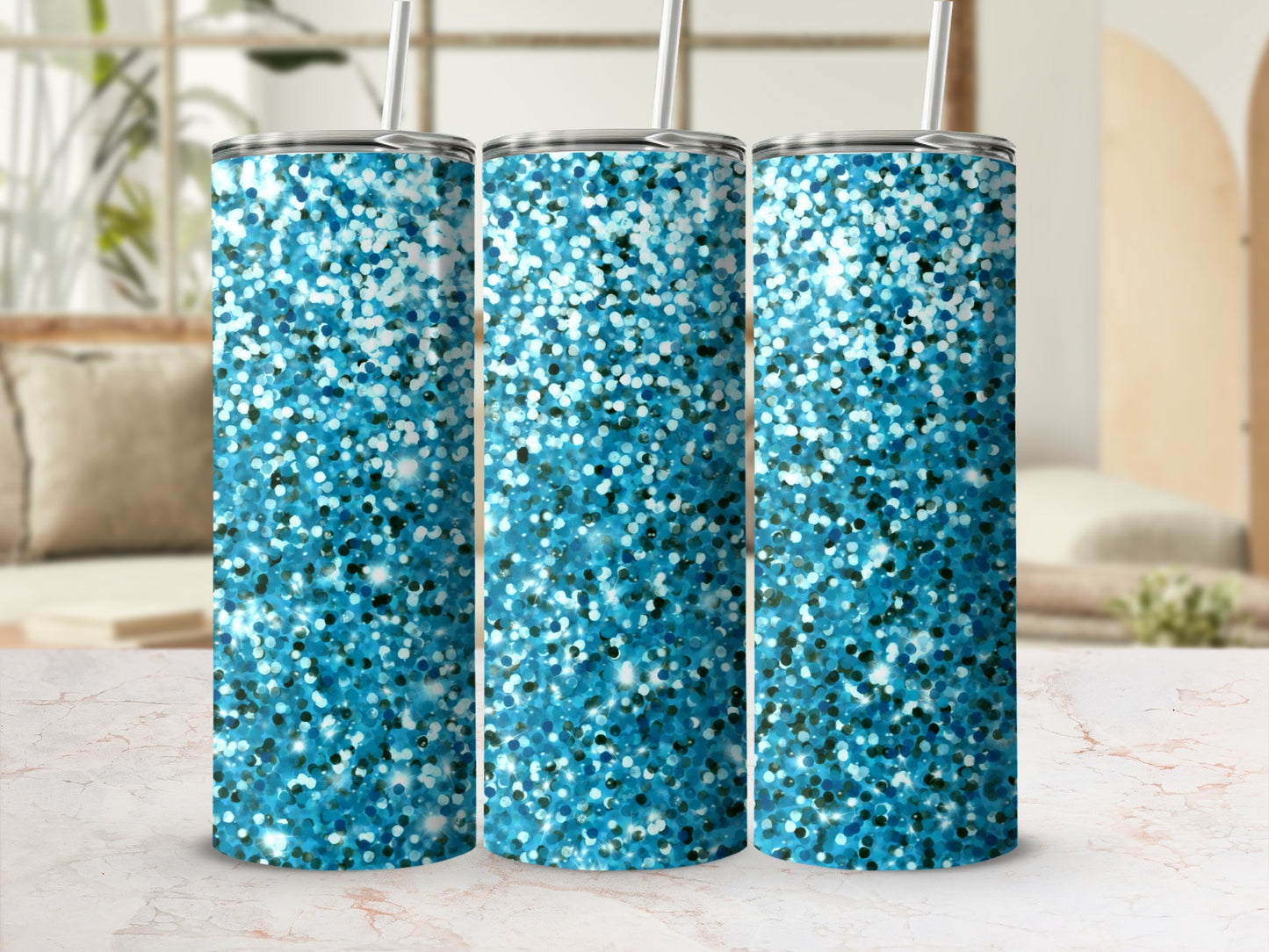 Sparkling Blue Glitter Pattern Insulated Tumbler Product
