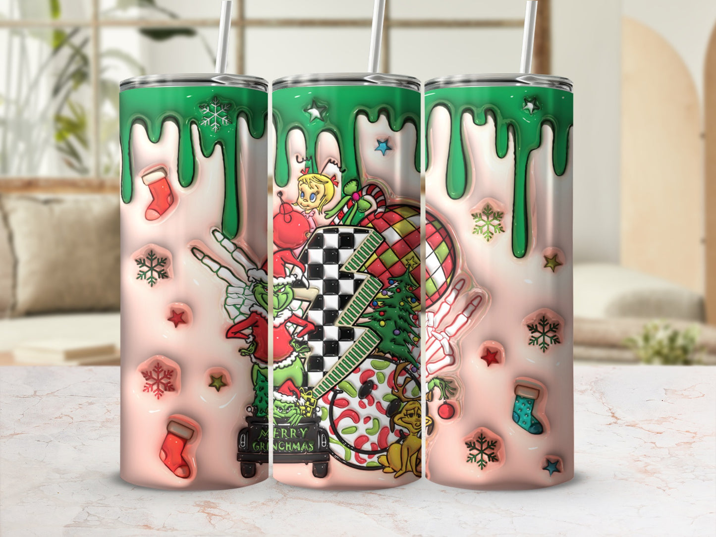 Festive Dripping Design Tumblers with Christmas Icons