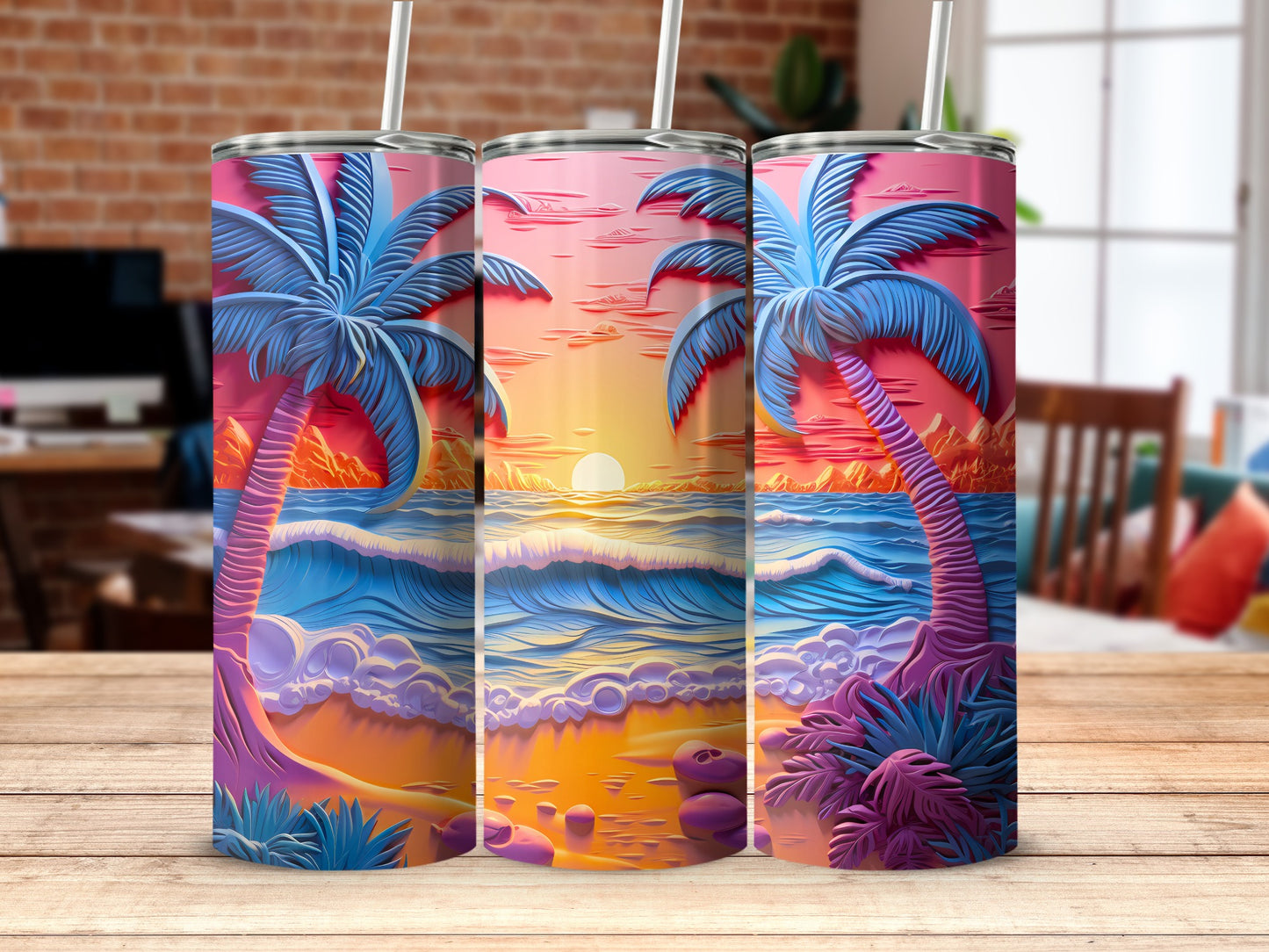 Vibrant Ocean Waves Beach Palm Trees Sunset Scene product type
Tropical
Beach
Ocean
Waves
Sunset
PalmTrees
Paradise
Summer
Vacation
IslandLife
Aesthetic
Colorful
Vibrant
DigitalArt
ReliefArt
UniqueDesign
DrinkTumbler
Travel
NatureScene
Leisure