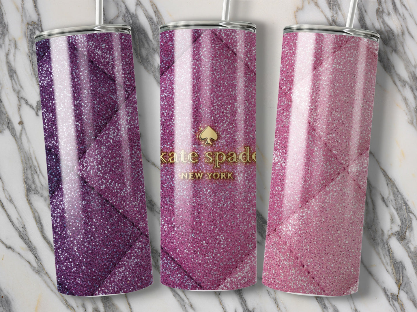 Kate Spade Inspired Pink and Purple Glitter Quilted Tumblers