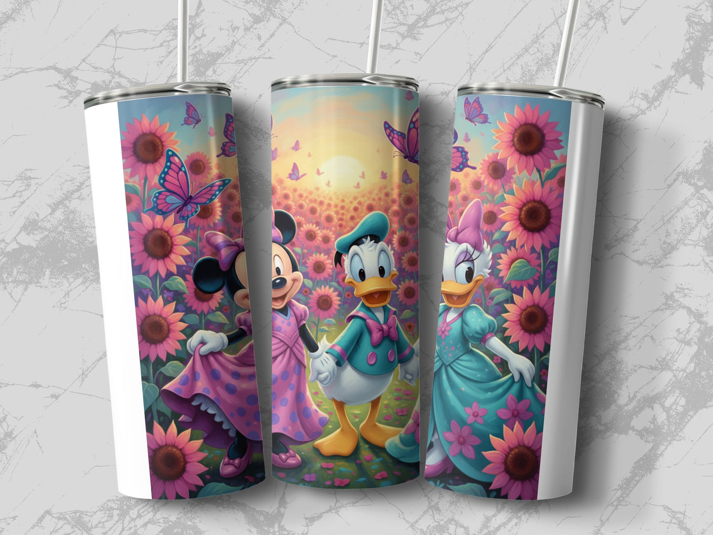 Colorful Cartoon Characters Floral Design Tumblers