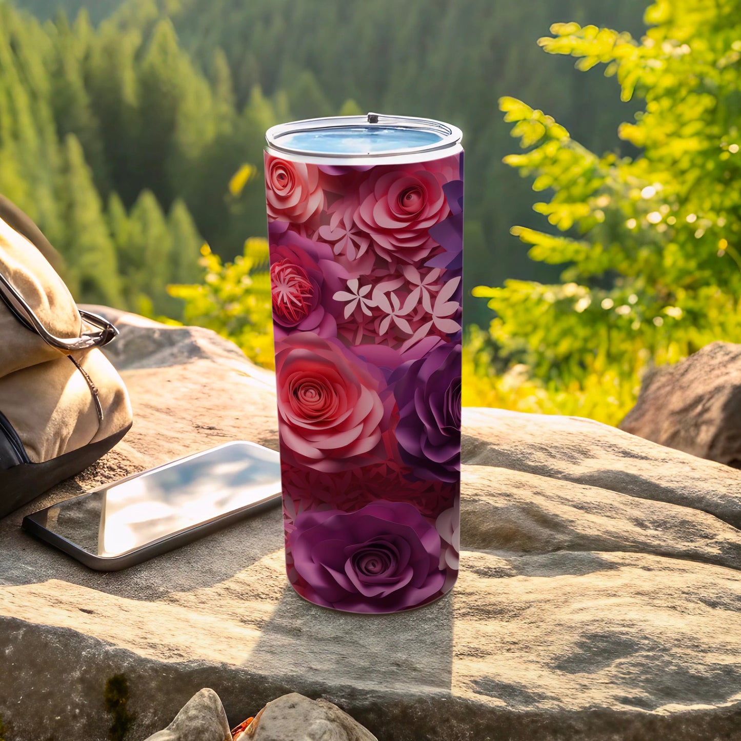 Vibrant Purple Pink Rose Layered Flower Tumbler product type