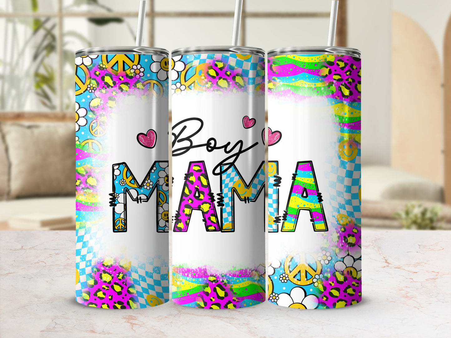 Boy Mama Colorful Checkerboard Pattern Tumbler
