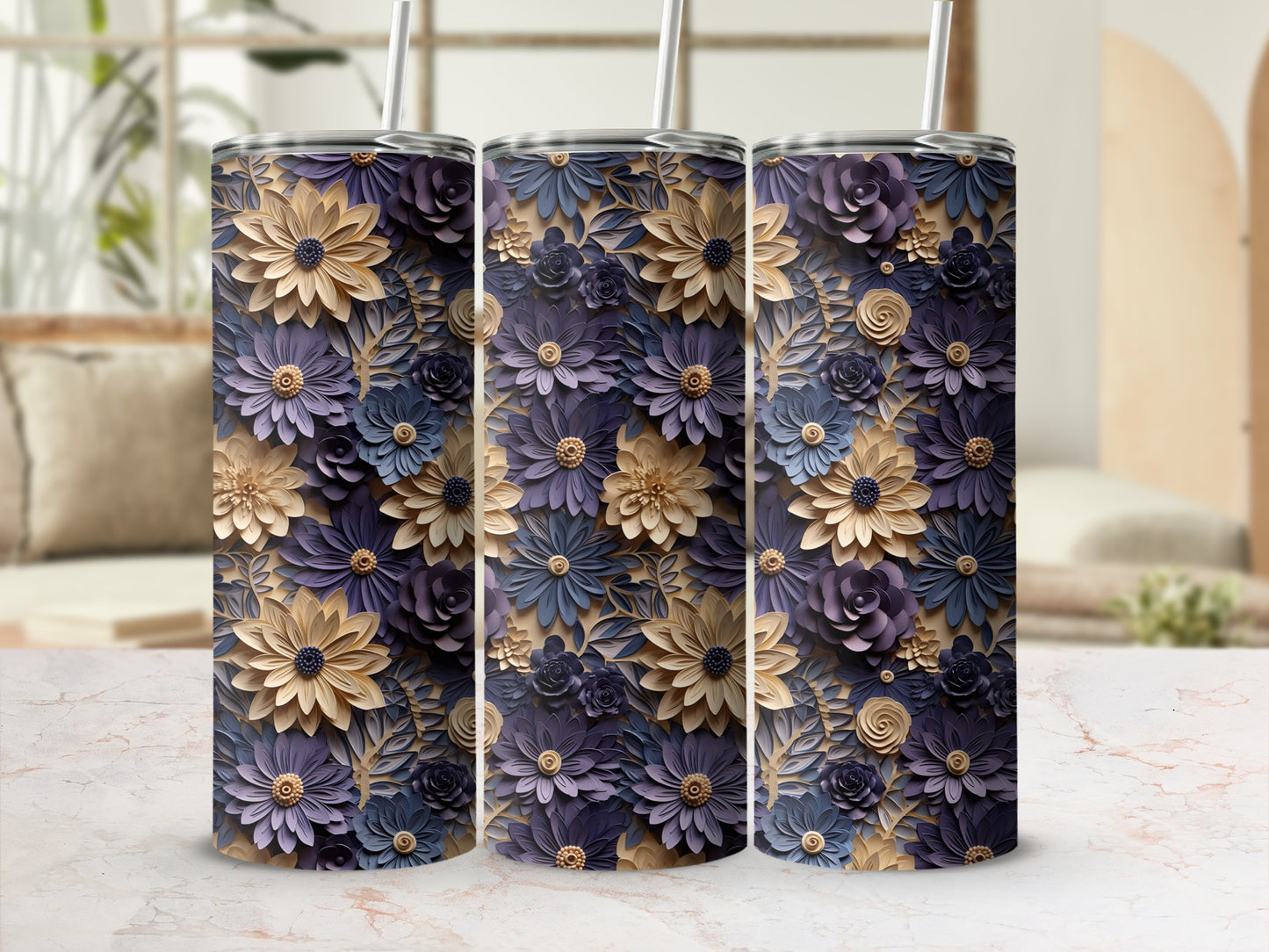 Floral Design Pattern Tumbler Cup for Stylish Drinkware