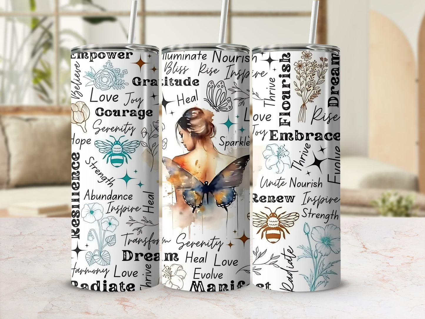 Inspirational Motivational Quotes and Butterfly Tumbler