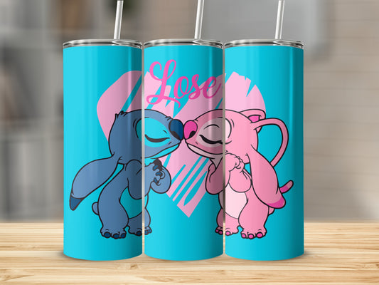 Cute Blue and Pink Cartoon Characters Print Tumbler