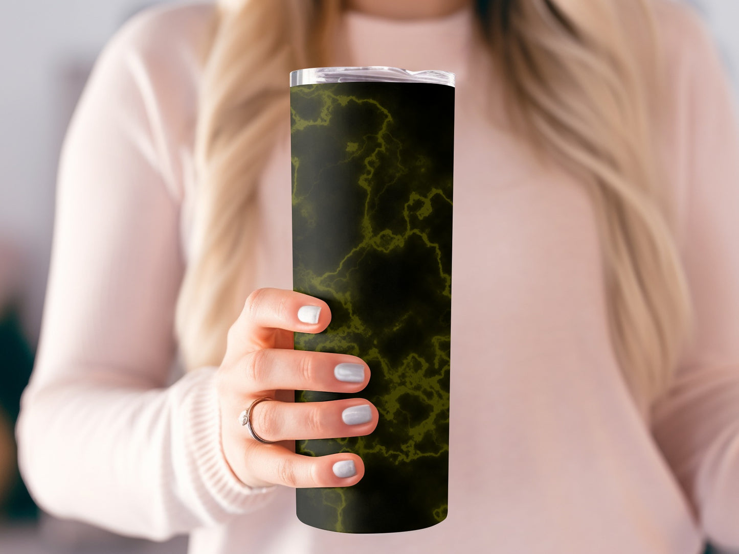 Abstract Black with Neon Lime Green Pattern Tumblers