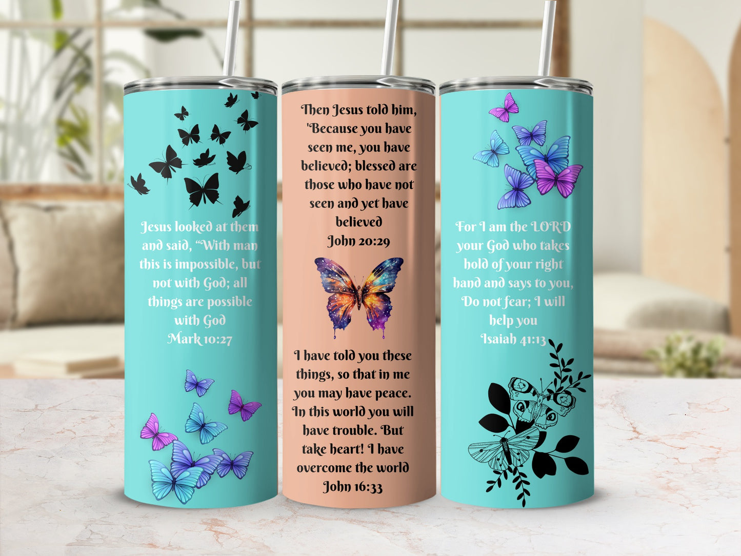 Inspirational Bible Verses and Butterflies Travel Mug