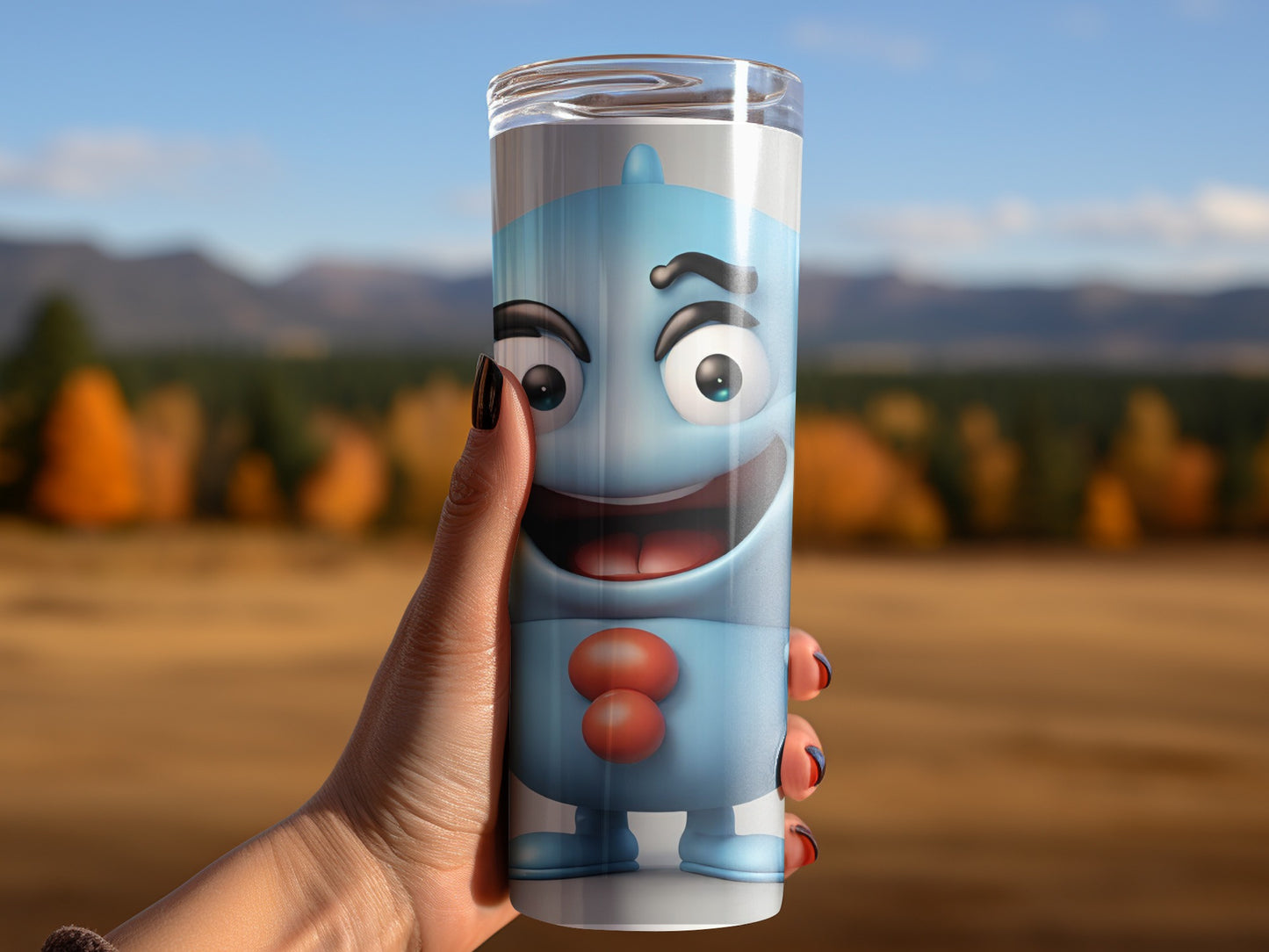 Funny Blue Character Design Tall Travel Mug