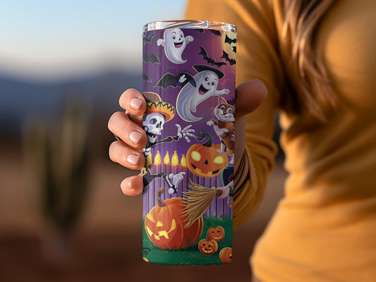 Spooky Halloween Themed Ghost and Pumpkin Tumbler