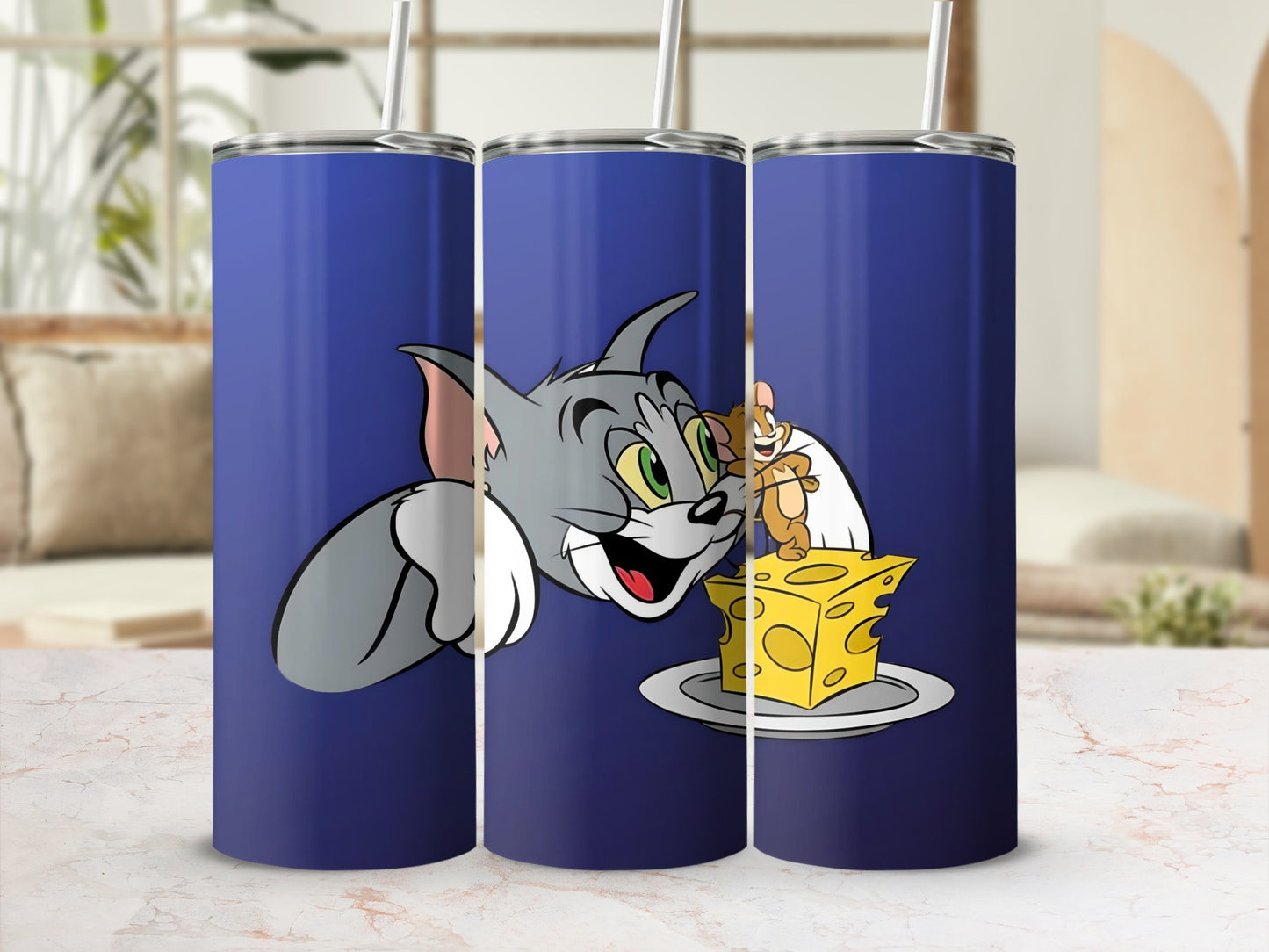 Cartoon Cat and Mouse with Cheese Tumbler