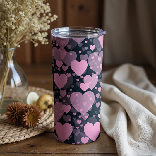 Heart Patterned Tumbler with Pink and Black Design