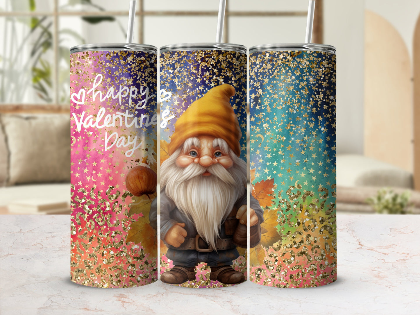 Vibrant Gnome Happy Valentine's Day Custom Tumbler