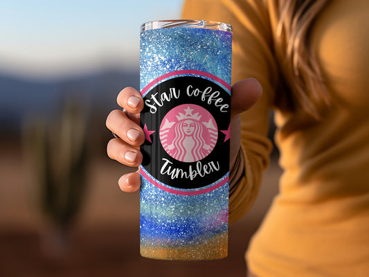 Sparkling Star Coffee Tumbler with Blue Ombre Design