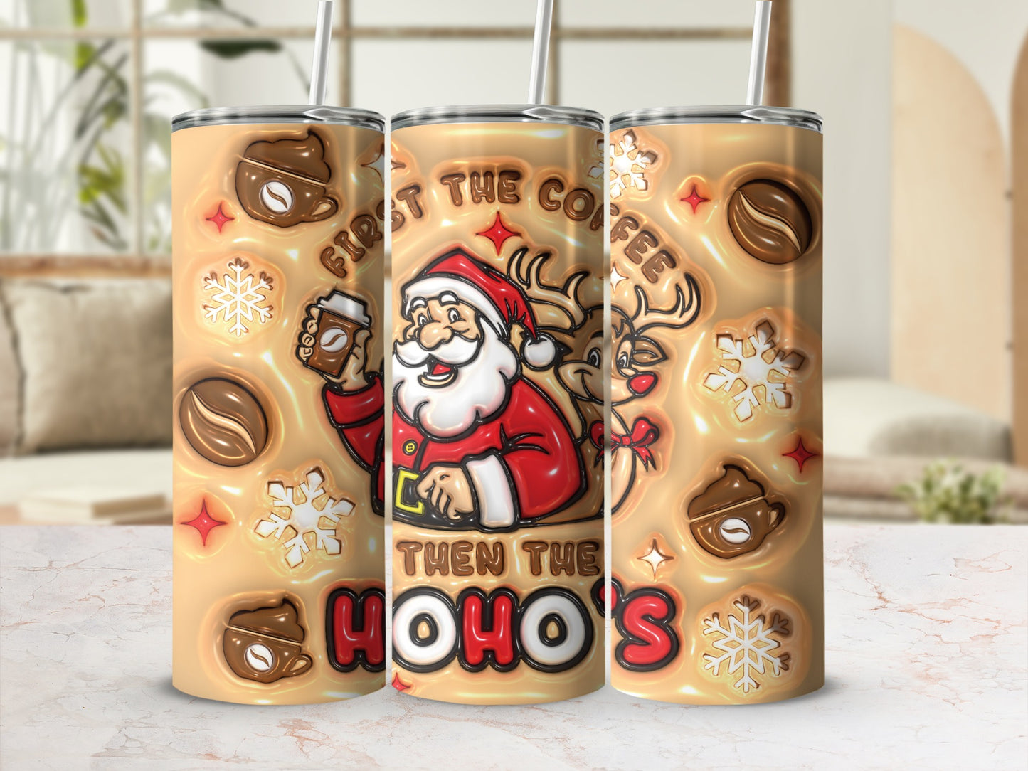 Santa and Coffee Christmas Themed Tumbler Cup