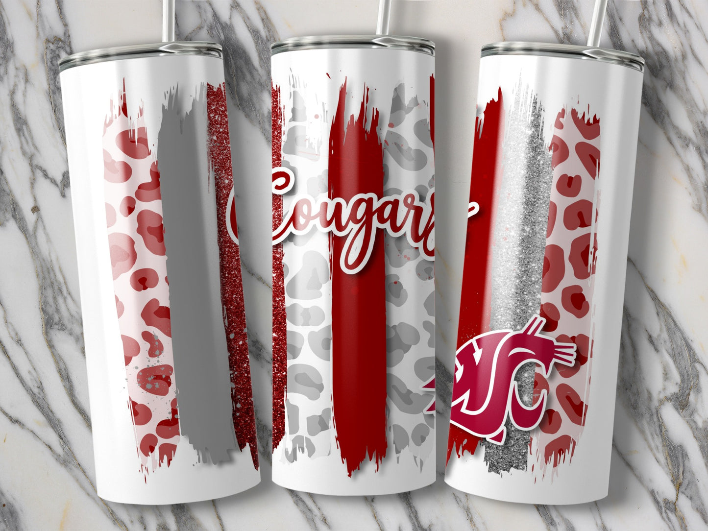 Cougar Mascot Leopard Brushstrokes Background Tumblers