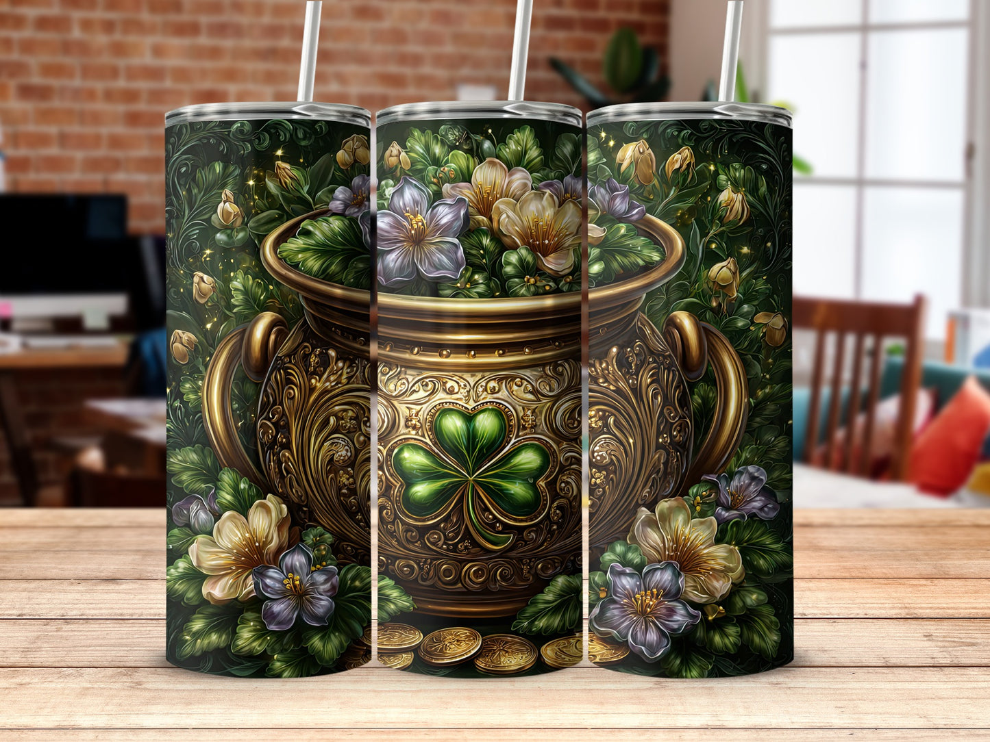 Shamrock Pot and Flowers with Fairy Design Tumbler