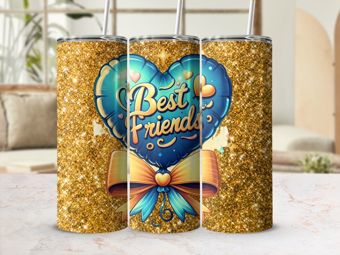 Sparkling Gold Best Friends Tumbler with Heart Balloon