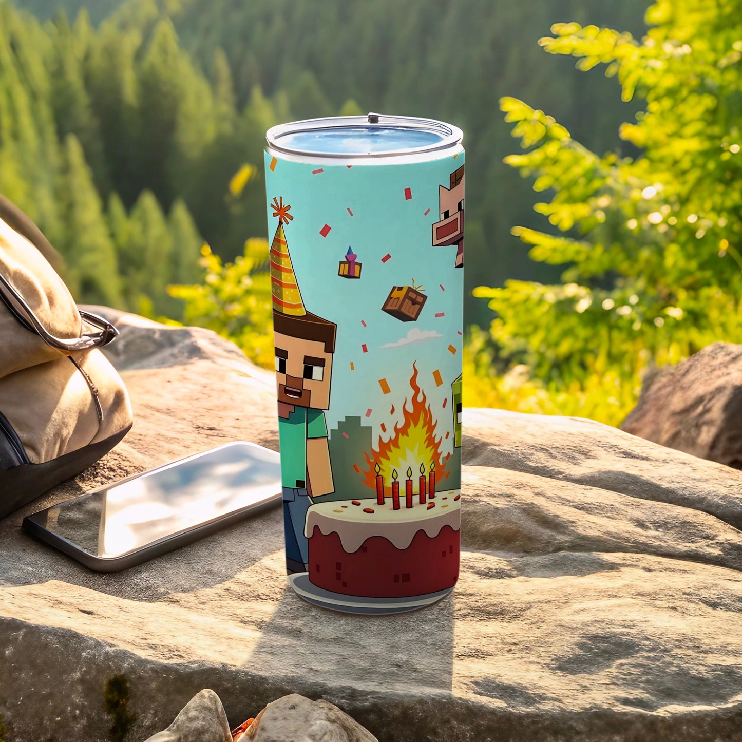 Colorful Pixel Art Birthday Tumbler with Fun Design