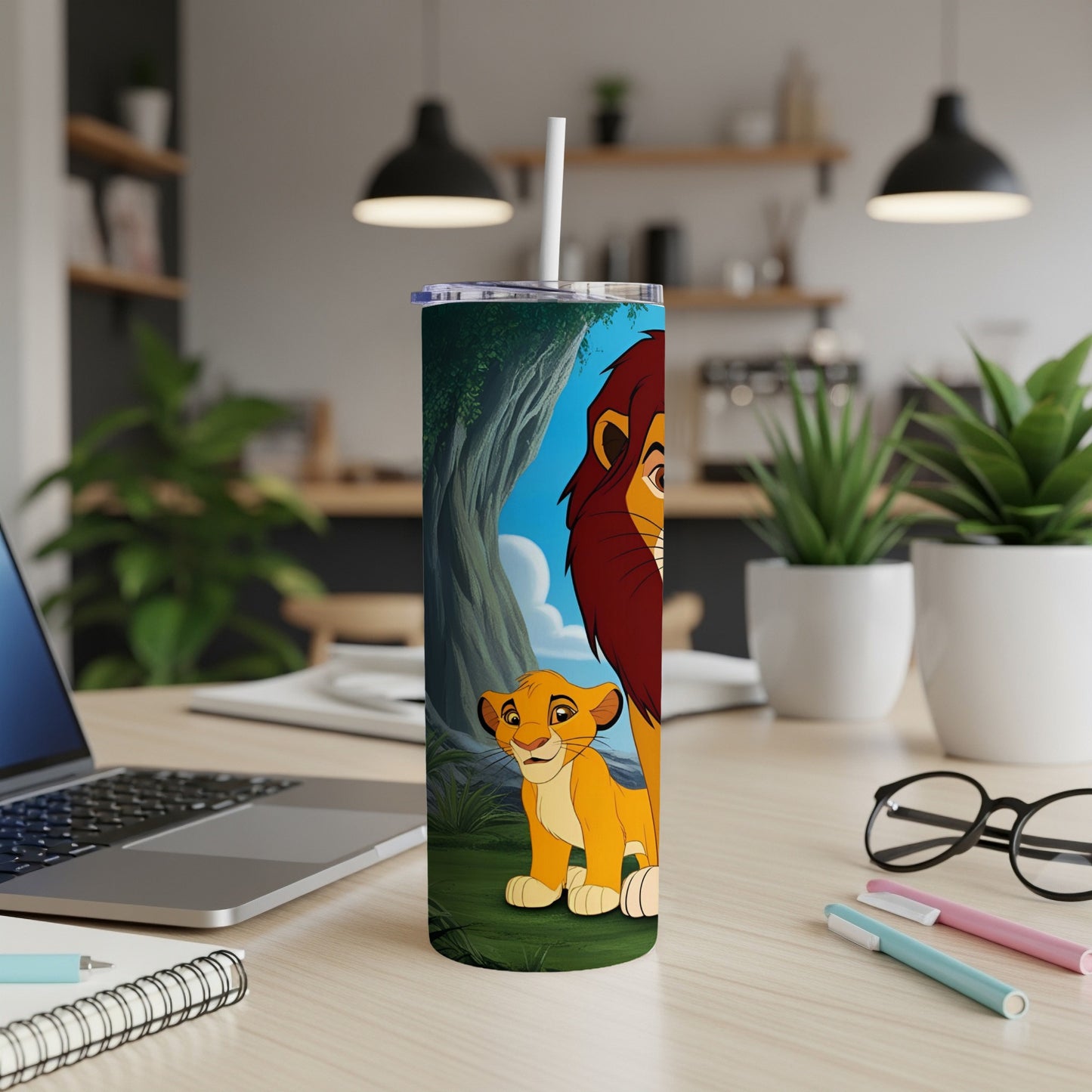 Simba and Mufasa from The Lion King on a skinny tumbler.