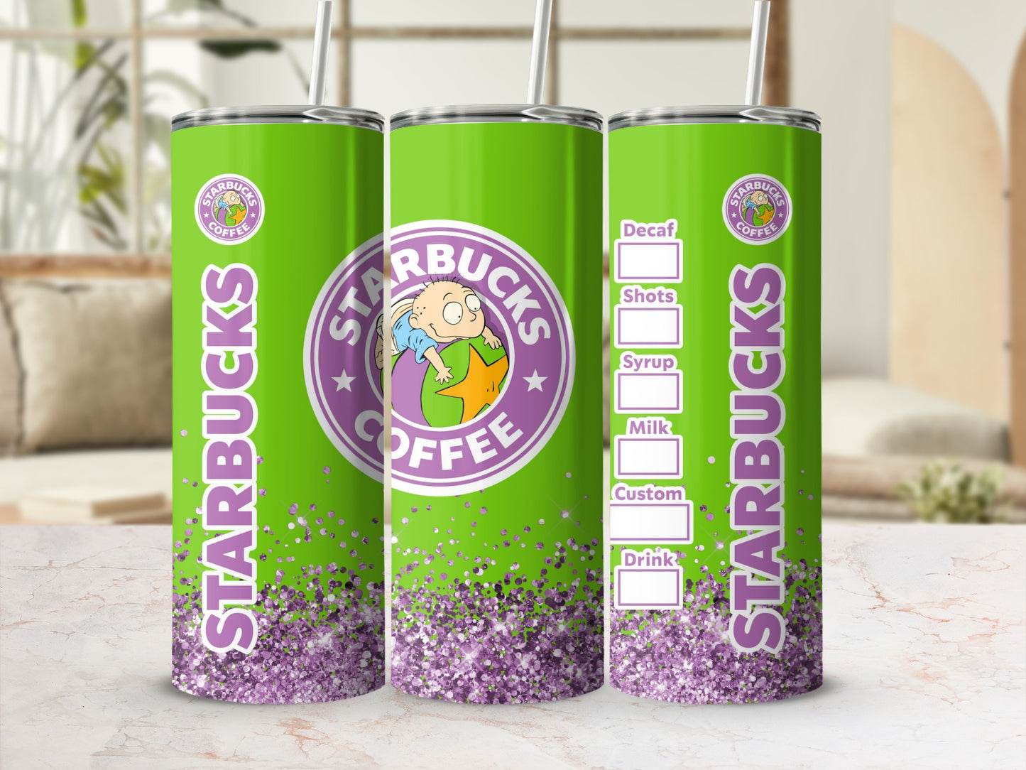 Starbucks Green Purple Glitter Custom Drink Tumbler